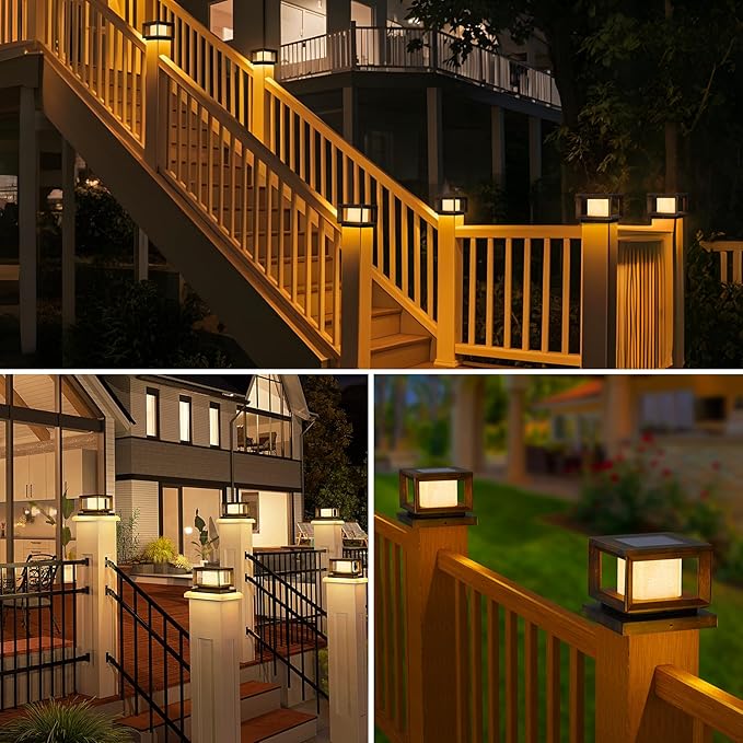 Mlambert 10 Pack Solar Post Lights Outdoor Waterproof Fence Cap Lights for Deck 4x4 6x6 Wooden Vinyl Outdoor Light with Shinning Effect Brown