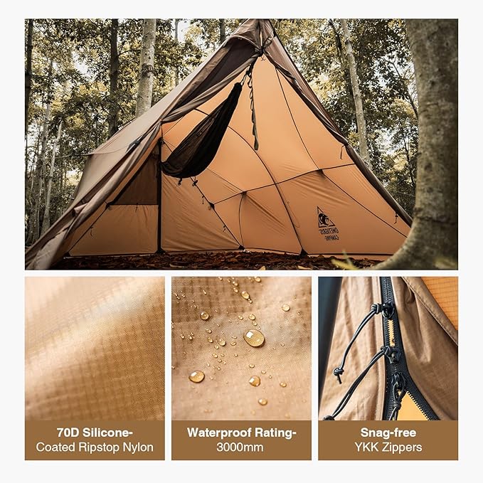 OneTigris ASH Canopy Hammock Hot Tent Spacious Waterproof Windproof 4 Season Tent with Poles for Camping Hiking Bushcrafting Survivalist Car Trips