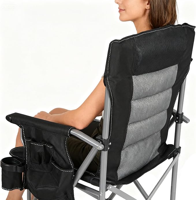 Extra Tall Folding Chairs for Adults 330lbs Portable Bar Height Foldable Director Chairs for Camping Outside Comfortable with Makeup Pocket High Back and Footrest Black
