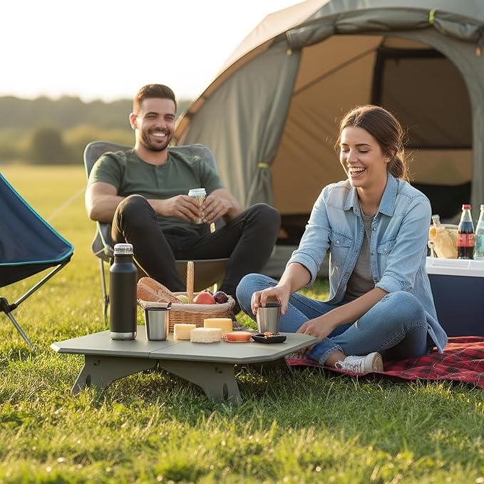 ele ELEOPTION Portable Folding Camping Table Aluminum Legs Fold up Lightweight Outdoor Ultralight Small Foldable Camping Table with Carrying Bag for Beach Picnic Grilling Hiking Fishing Green