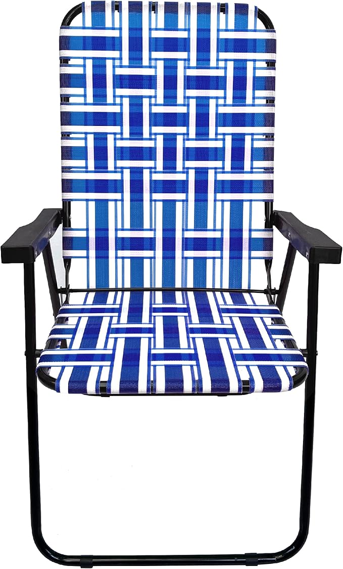 Lawn Chair Folding Steel Webbing Chaise Patio Lounger Seat Wood Handles Great for Camping Beach Fishing Backyard Stadium Pool Boating and Sports 1 Pack Blue