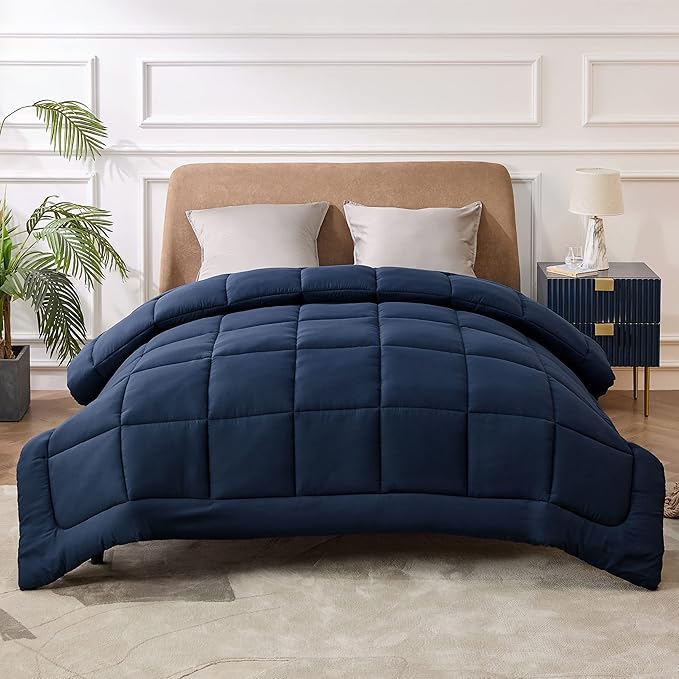 Bedsure Comforter Duvet Insert - Quilted Comforters Cal King Size All Season Duvet GentleSoft Down Alternative Bedding with 8 Tabs Gifts for Women/Men Navy Blue California King 96 X 102 Inches