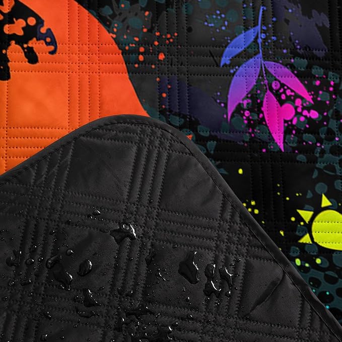 Outdoor Picnic Blanket Portable Ultrasonic Waterproof Picnic Dinosaur Graffiti Printed Camping Beach Mat for Sand and Wet Grass Hiking (Dinosaur02 S