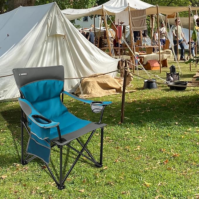 CAMPHILL Oversized Portable Camping Chairs Collapsible Outdoor Chairs with Pocket and Cup Holders Carry Bag for CampingTailgatesBeachand Sports