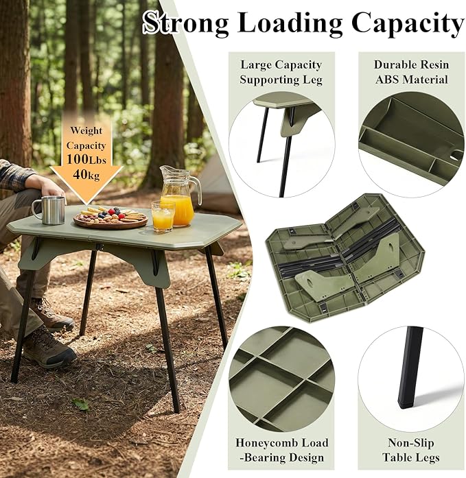 LiveGo Outdoor Foldable Camping Table Portable Lightweight Picnic Table with Height Adjustable Legs Collapsible &amp Carry Bag Dining Table for Kitchen Garden Beach Fishing BBQ Indoor Outdoor