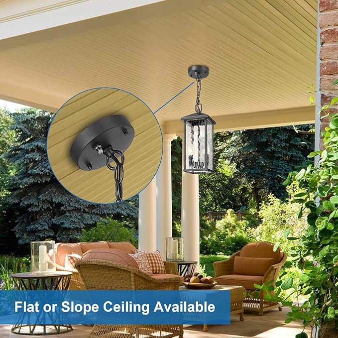 Outdoor Pendant Lights for Porch Chandelier Outdoor Pendant Lights Dusk to Dawn 2-Light Modern Hanging Porch Lights Exterior Hanging Light Fixture with Water Ripple Glass for Patio Gazebo