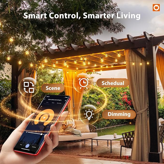 addlon Outdoor String Lights 100FT G40 with APP Control 54 LED Shatterproof Bulbs Dimmable Patio Globe Lights Waterproof Hanging Outside Lighting for Backyard Garden Deck Balcony Café