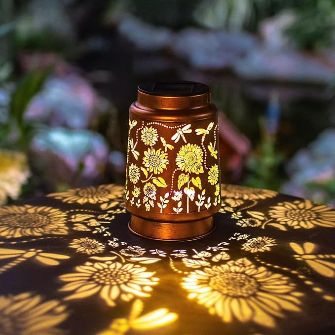 Dragonfly Solar Lanterns Outdoor Waterproof Sunflower Solar Lights Birthday Christmas Gifts for Women Mom Metal Hanging Decorative LED Lantern Outside for Garden DecorYardPatioPorchLawnBackyard