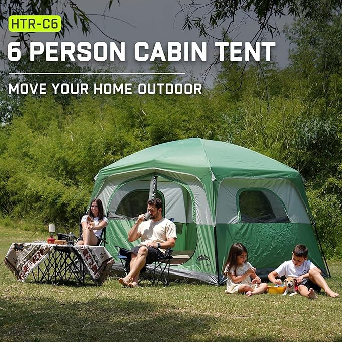 Happy Travel Tent 6 Person Tents for Camping Waterproof Easy Setup Camping Tent with Rainfly Portable Large Family Cabin Tent with 5 Large Mesh Windows and Carry Bag for Outdoor Camping &amp Hiking