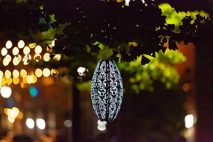 Allsop Soji Stella Wildflower Pod Solar Lantern 15 LED Outdoor Light Handmade with Weather-Resistant UV Treated Fabric Stainless Steel Hardware Auto Sensor on/Off for Patio Deck Garden