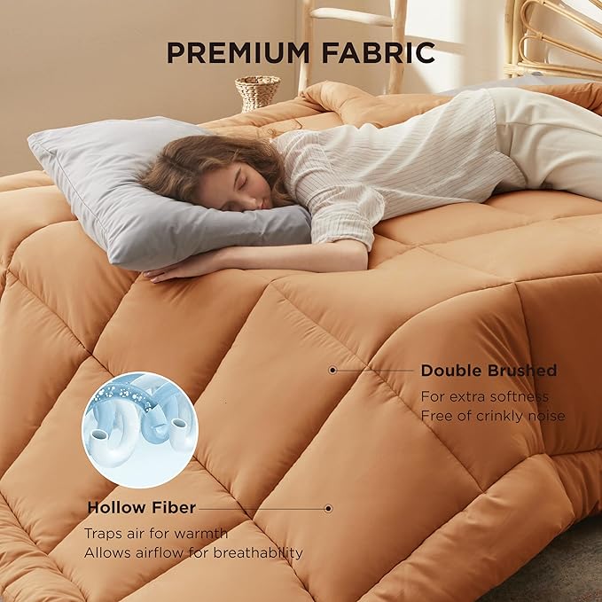 Bedsure Comforter Duvet Insert - Quilted Comforters Twin XL Size All Season Duvet GentleSoft Down Alternative Bedding with 8 Tabs Gifts for Women/Men Burnt Orange Twin XL 92 x 68 Inches
