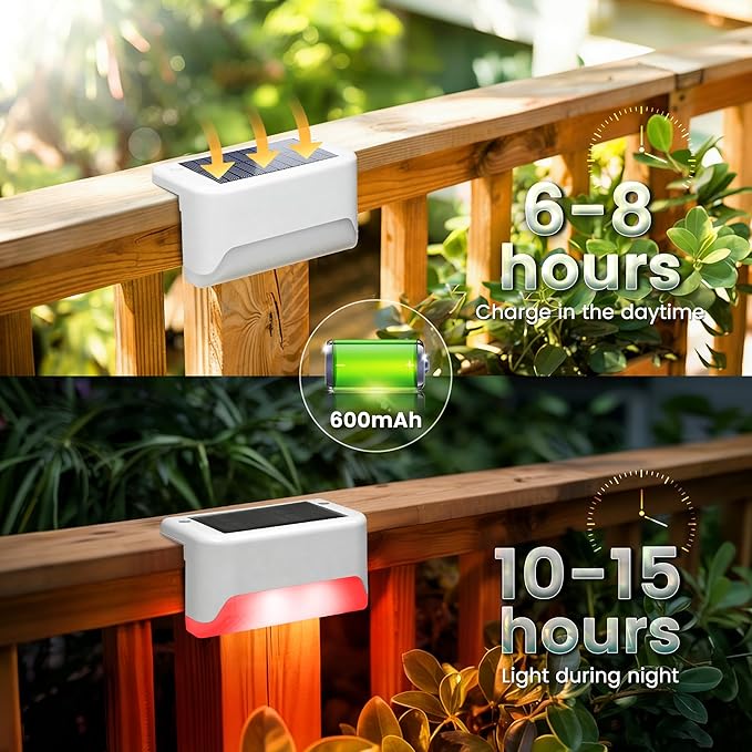 SOLPEX Solar Fence Lights Outdoor Solar Deck Lights Waterproof LED Step Light for Outside Stair Garden Patio Yard Railing Front Porch Balcony Decor(16 Pack RGB)