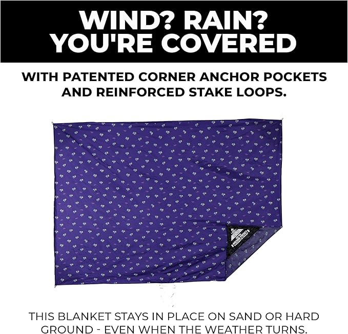 GRAND TRUNK Adventure Sheet | Waterproof &amp Sand-Proof Outdoor Blanket with Anchor Pockets &amp Stake Loops | Quick-Dry Nylon Picnic Beach &amp Camping Mat | Summer