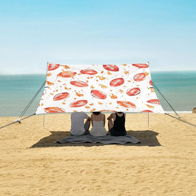 Pattern Rugby Fire Red Pattern Camping Sun Shelter Beach Tent Portable Beach Sun Shade Outdoor Canopy for Camping Trips Fishing Picnic