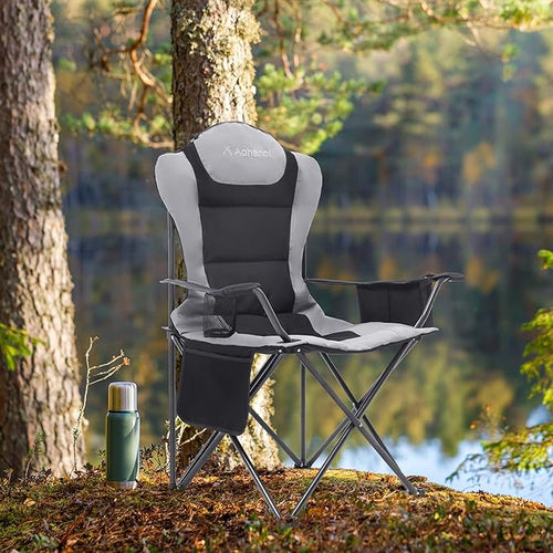 2 Pack Camp Chairs for Heavy People Outdoor Folding Camping Chairs with Cup Holder &amp Cooler Bag for Outside Supports up to 300lbs (2 Pcs Black)