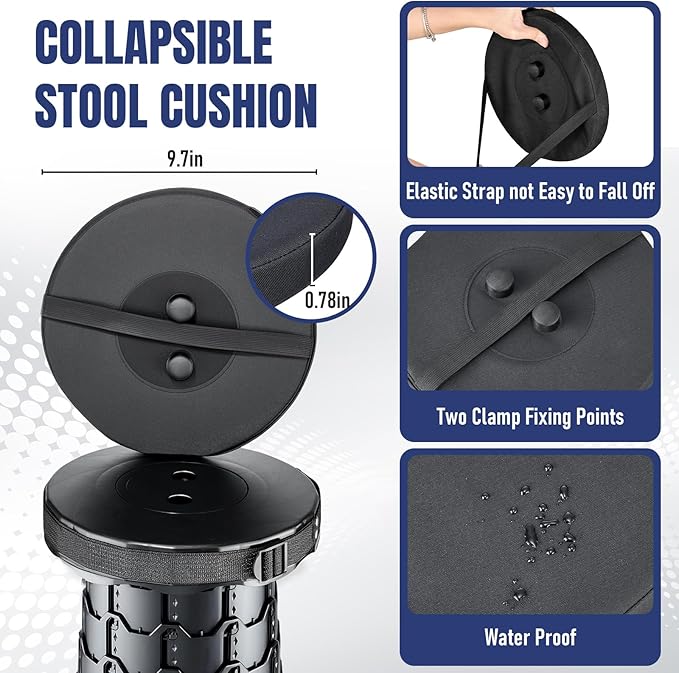2026 Upgraded Collapsible Stool with Cushion Portable Folding Stool for Adults Heavy Duty Camping Stools for Outdoor Camping Travel Hiking Fishing Adujstable Folding Chair Footrest