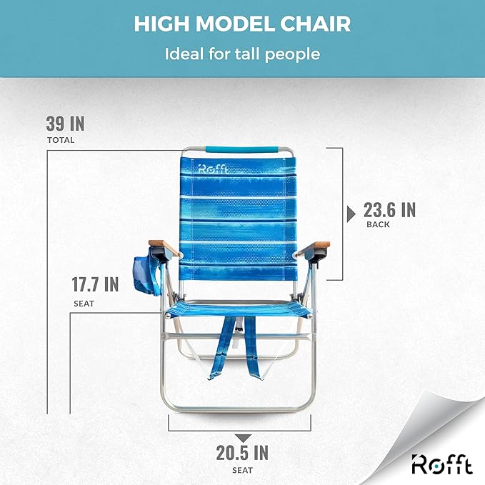 Beach Chair 17 Seat Height 7-Position Reclining Heavy Duty Folding with Backpack Straps Cup Holders and Back Cooler Storage High Back for Seniors