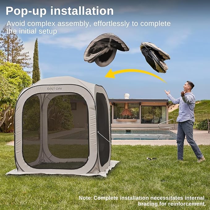 East Oak Screen House Tent Pop-Up Portable Screen Room Canopy Instant Screen Tent 6 x 6 FT with Carry Bag for Patio Backyard Deck &amp Outdoor Activities Khaki