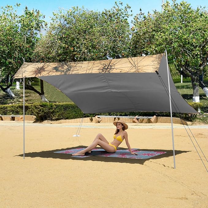 Beach Tent Sun Shelter Compass Map Lightweight &amp Easy Setup Beach Shade Canopy for Camping Fishing