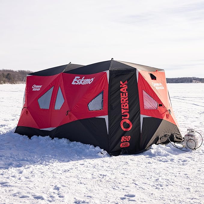 Eskimo® Outbreak 850XDP Pop-Up Portable Ice Fishing Shelter No-Trip Door 7-9 Person Red/Black 50850