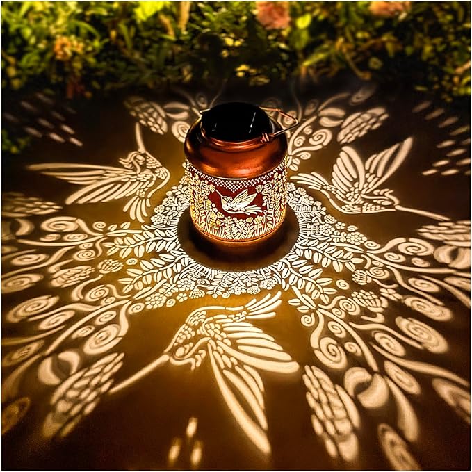 Hummingbird Solar Lanterns Outdoor Waterproof Hanging Solar Lights Hummingbird Gifts for Women Men Mom Metal Bird Decorative LED Lanterns for Yard Patio Lawn Pathway Landscape Garden Decor