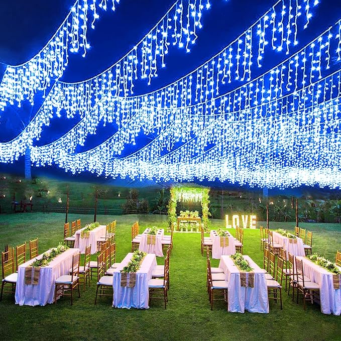 Icicle Lights for Outside 98FT 1216 LED Icicle Christmas Lights Outdoor with 228 Drops 8 Modes Waterproof String Twinkle Light for Indoor Bedroom House Holiday Party Wedding Decorations Blue