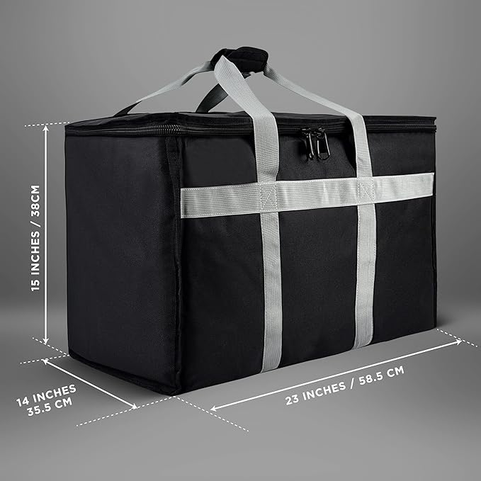 Insulated Food Delivery Bag - 23x14x15 inches - Water-Resistant Interior - Ideal for Commercial Catering - Reusable Grocery Bag - Professional and Heavy-Duty - XXL - Black