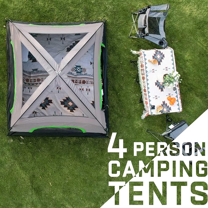 Happy Travel Tent 4 Person Tents for Camping Waterproof Easy Setup Camping Tent with Top Rainfly Portable Tall Cabin Tent with 4 Mesh Windows and Carry Bag for Outdoor Camping &amp Hiking