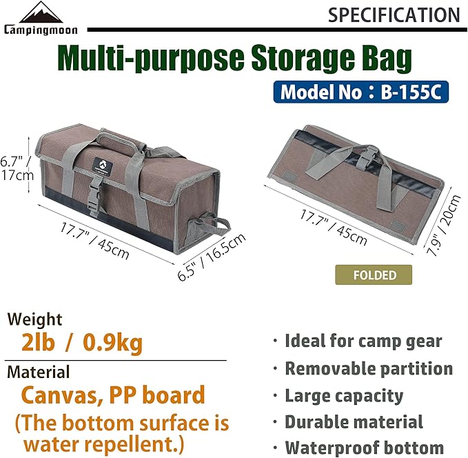 CAMPINGMOON Bottom Waterproof Outdoor Camping Tent Stakes Hammer Multi-Container Storage Box Bag (Canvas M Size(17.7-inch Length B-155C))