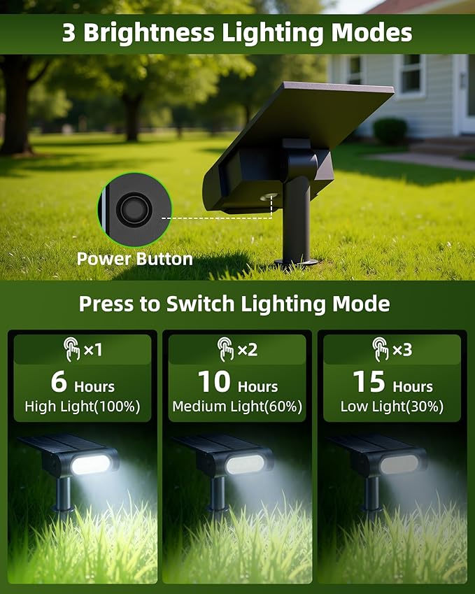EZVALO Solar Spot Lights Outdoor IP67 Waterproof Adjustable Solar Landscape Lights 3 Lighting Modes Solar Spotlights for Outside Yard Garden Plant Trees Pathway Flag (Cool White-4Pack)