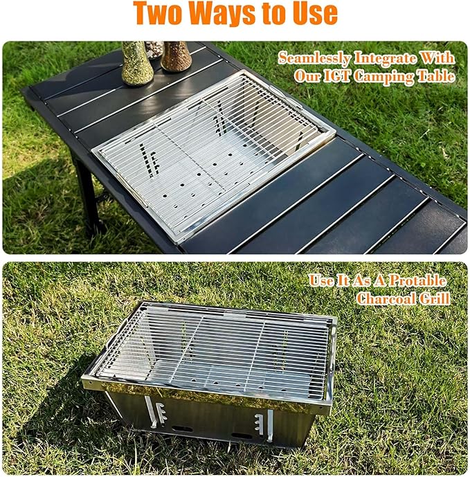 Folding Camping Table + Camping Stoves + Charcoal Grill Outdoor IGT Cook System with Carry Bag IGT Table for BBQ Beach Backyard