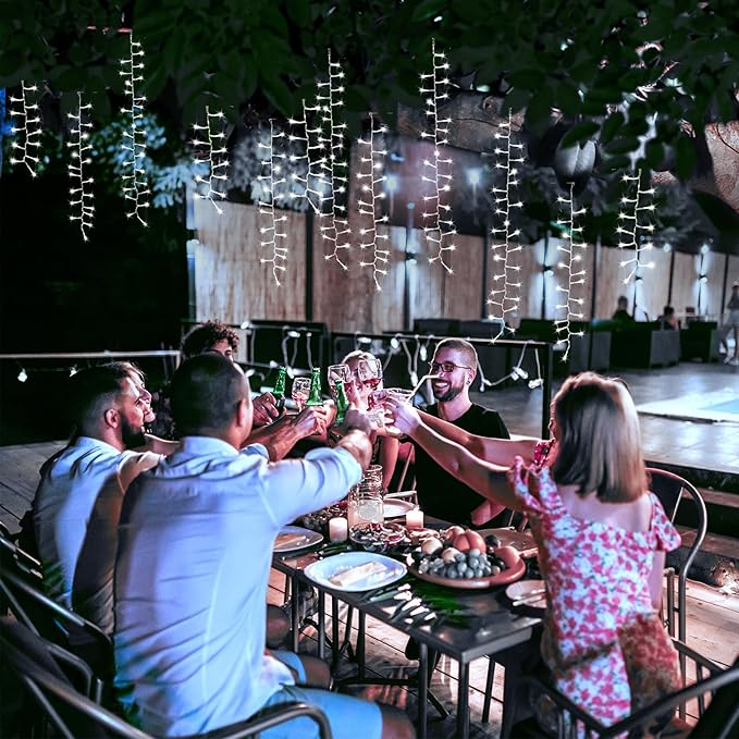 Brightown Cluster Icicle Lights Outdoor 33FT 1020 LED Icicle Christmas Lights with 51 Drop12 Modes Cluster String Light with Timer Waterproof Firecracker Christmas Light Outdoor White