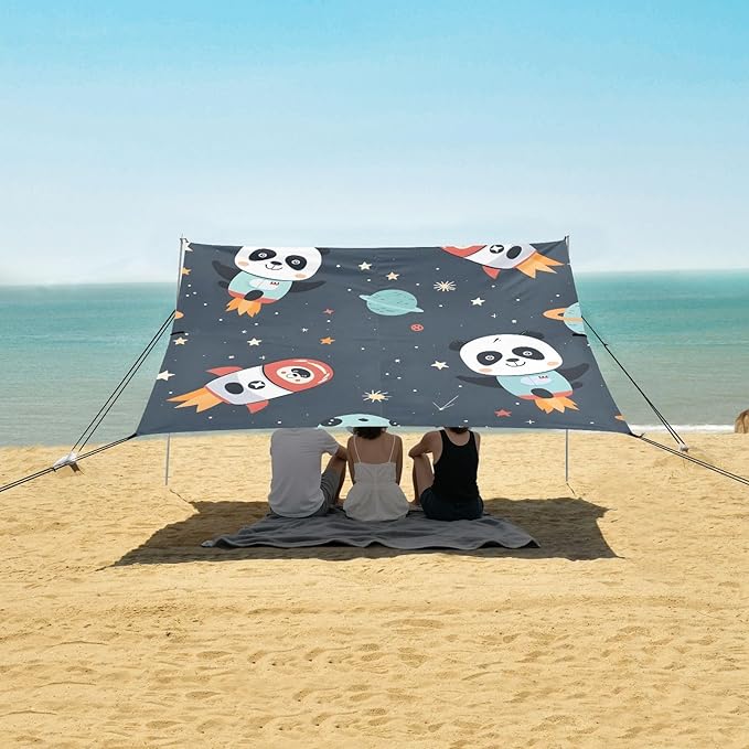 Panda Flying in Outer Space Camping Sun Shelter Beach Tent Portable Beach Sun Shade Outdoor Canopy for Camping Trips Fishing Picnic