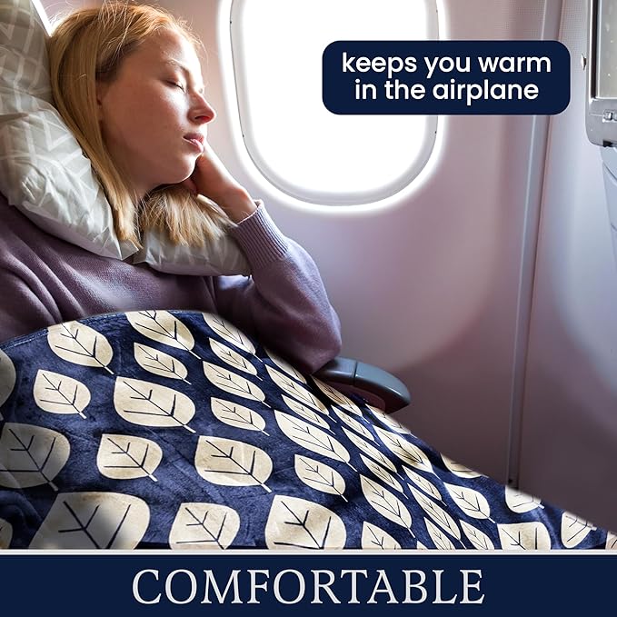3 Piece Travel Blanket Set with Eye Mask &amp Cable Organizer  Ultra Soft Flannel Airplane Blanket with Carry Bag  Lightweight Warm &amp Compact for Travel Car Sofa &amp Bed  Ideal for Adults