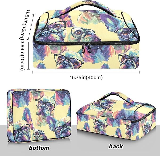 Casserole Carrier Cool Dog Wearing GlassesInsulated Casserole Carrier for Hot or Cold Food Thermal Lunch Tote for Potluck Parties Picnic Beach Fits 9 x 13 Inches Baking Dish