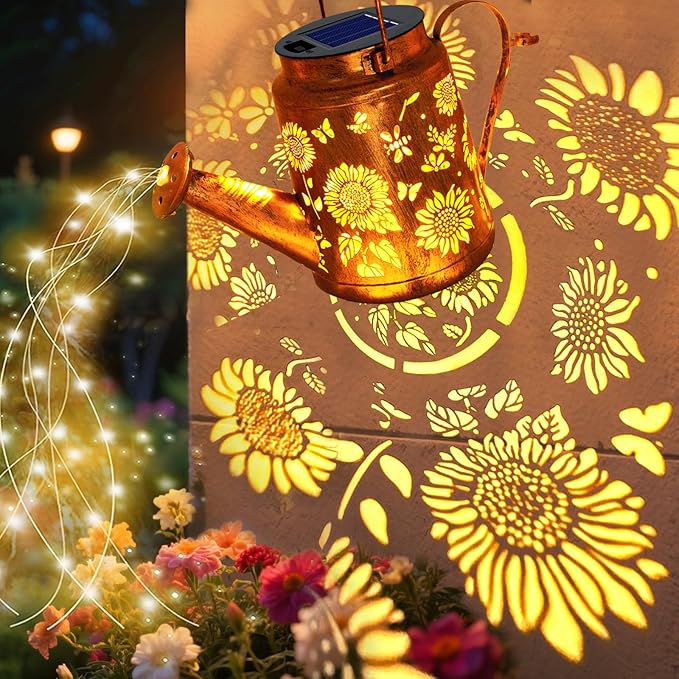 VOOKRY 2 Pack Sunflower Metal Solar Watering Can Lights Solar Lights Outdoor Waterproof Birthday Gifts for Women Mom Grandma Hanging Lanterns Decorative Garden Decor for Outside Yard Patio Lawn