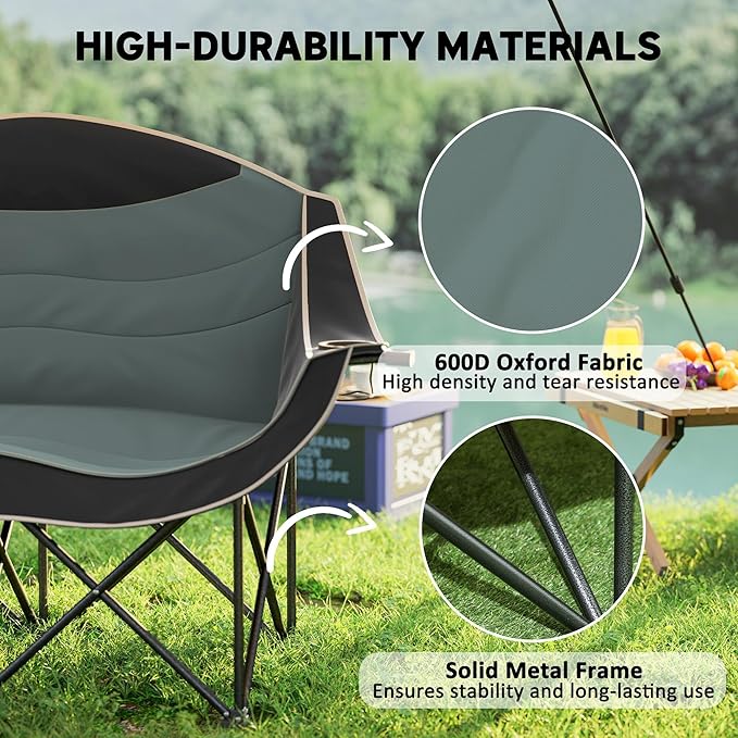 Outdoor Moon Chair Foldable Camping Chair with Padded Seat Portable Patio Beach Lounger Comfortable Backrest - Grey