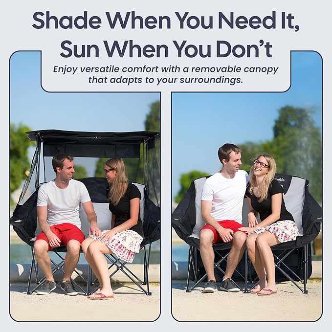 Double Camping Chair with Canopy Folding Two-Person Seat Portable Outdoor Loveseat with Shade Folding Chair for Beach Lawn and Outdoor Activities