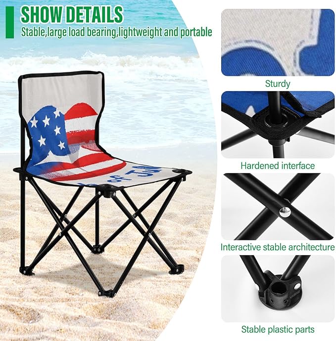 4th of July Independence Day Red and Blue Lips Portable Camp Chairs for Adults Ultra Lightweight Ultralight Camping Chair Includes Carry Bag Portable Chair for Waiting in Line for Camp Sports