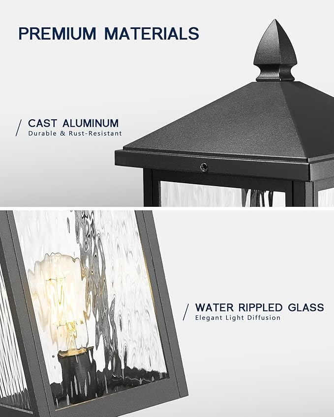 FEMILA Outdoor Post Lights 19 Aluminum Glass Lamp Posts Outdoor Lighting for Yard Pathway Entrance 4FYX103P-L BK SW