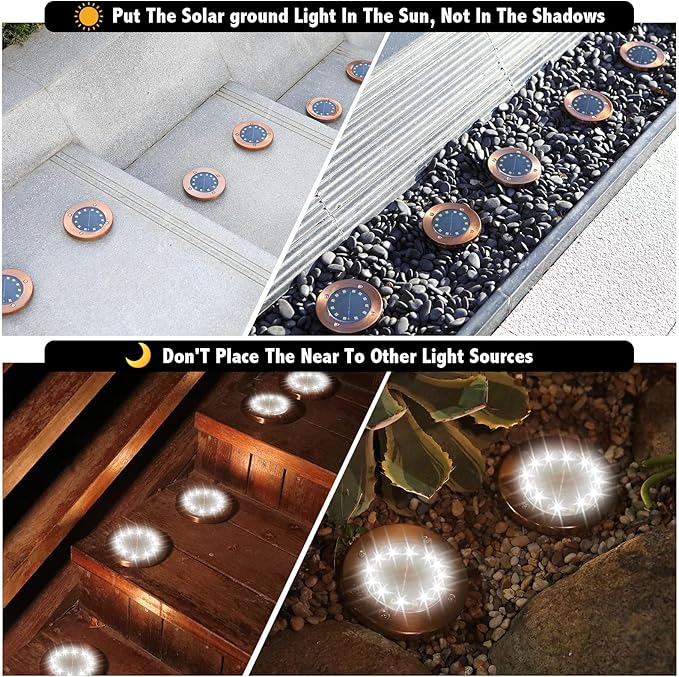 HOFLY Outdoor In-Ground Solar Landscape Lights - 8 Pack 12 LED White Light for Pathway Yard Patio Walkway