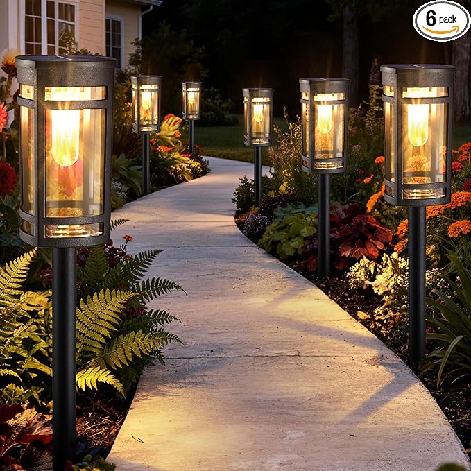 6 Pack Outdoor Solar Pathway Lights - Solar Landscape Lights Outdoor Walkway Solar Garden Lights for Lawn Path Yard Decor (Warm White)