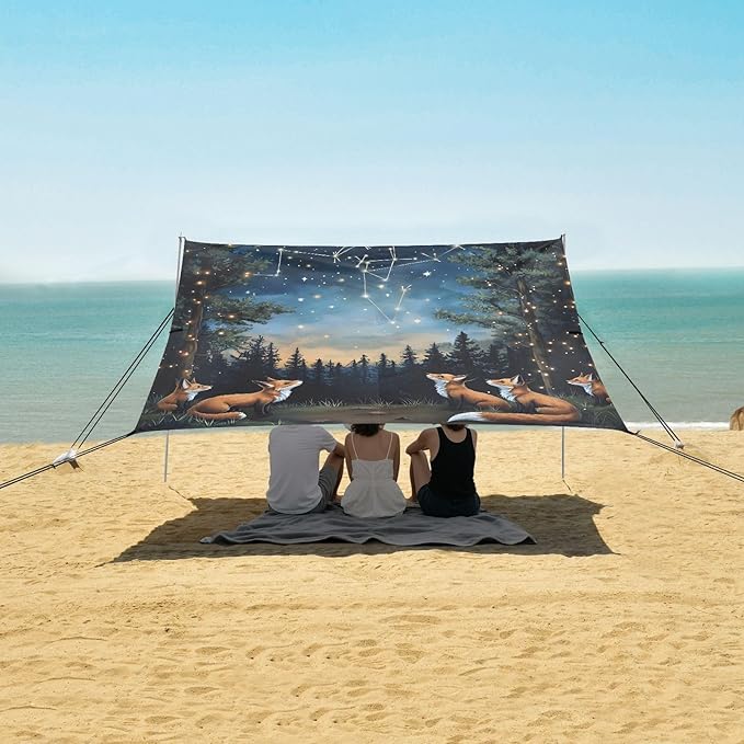 Bolaz Beach Canopy Tent Sun Shade9'×10.5' Large Family Beach Shade UPF50+- Outdoor Shade for Camping Trips FishingFoxs Star Sky