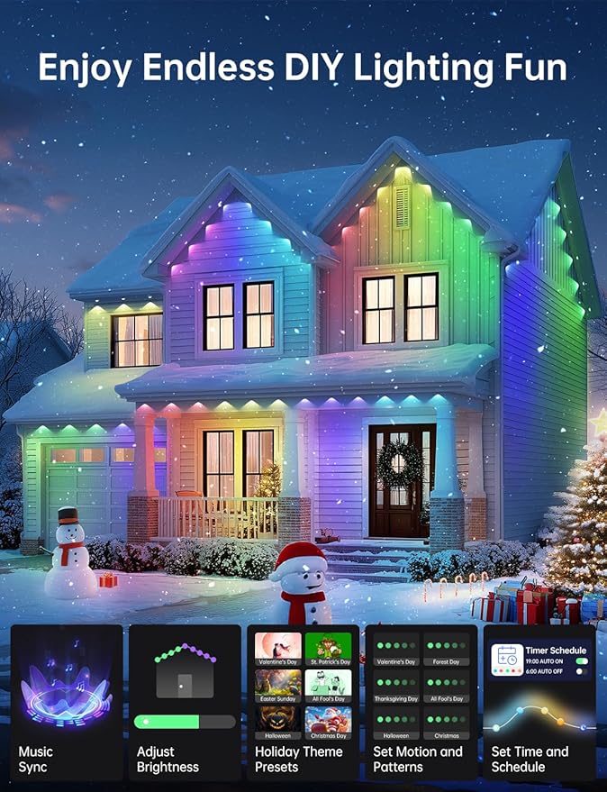 Permanent Outdoor Lights Pro 200ft with 100 LED Smart IC+RGBCW Christmas Halloween Eaves Lights for House Daily and Holiday Decor IP67 Waterproof with APP &amp Remote Control