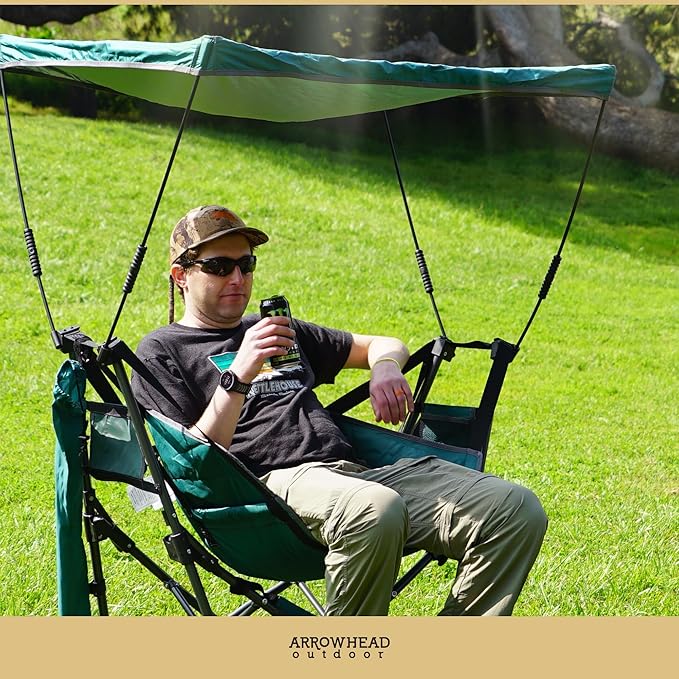 ARROWHEAD OUTDOOR Portable Folding Swinging Hammock Camping Chair Removable Canopy Perfect for Stargazing Cup Holder Storage Pouch Carrying Bag Included Supports up to 300lbs USA-Based Support