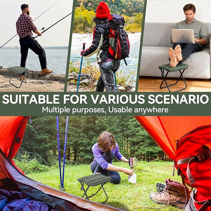 Portable Foldable Backpack Stool Portable Chair Ultralight Collapsible Stool with Carry Bag for Outdoor Camping Hiking Fishing and Travel (Green)