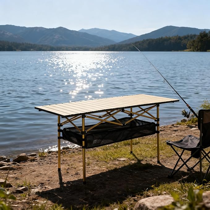 Outdoor Folding Table 7.93LBS Ultralight Camping Table with Built-in Storage &amp Carry Bag 225LBS Heavy Duty Aluminum Tabletop Carbon Steel Frame for Camping Picnic Beach BBQ