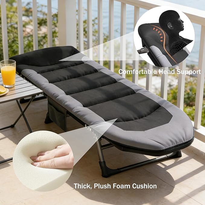Portable Cot for Camping Adult Folding Camping Cot with Thick Mattress Pillow Adjustable Cots for Sleeping with Pad 26 Wide for Home Office Nap Beach Travel Hiking (Brown 2)