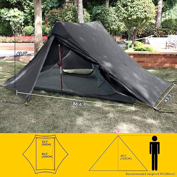 LANSHAN Ultralight Tent 3-Season Backpacking Tent for 1-Person or 2-Person Camping Trekking Kayaking Climbing Hiking
