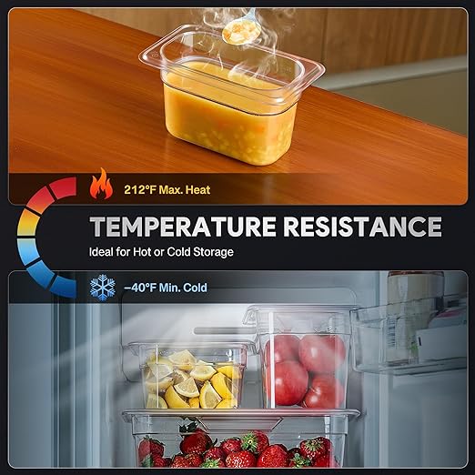 WILPREP 6 Pack Plastic Food Pans with Lids NSF Listed 1/9 Size 4 in Deep Clear Food Storage Containers 1.1 qt Stackable Polycarbonate Commercial Hotel for Fruits Vegetables Beans Corns